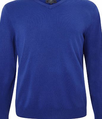 Bhs Mens Supersoft Mid Blue V-Neck Jumper, MID BLUE