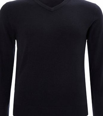Bhs Mens Supersoft Navy V Neck Jumper, Blue