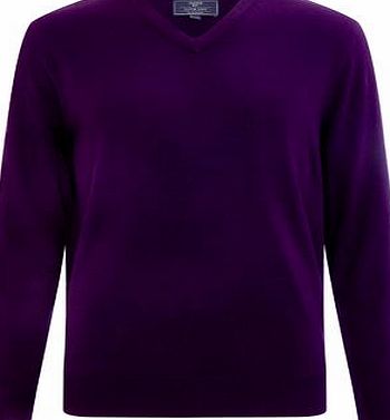 Bhs Mens Supersoft Purple V-Neck Jumper, PURPLE