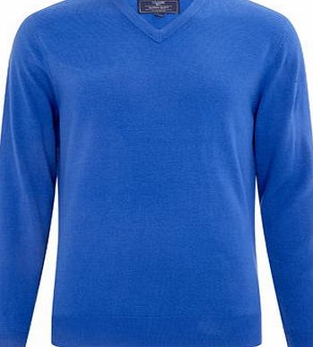 Bhs Mens Supersoft Sailor Blue V-Neck Jumper, MID