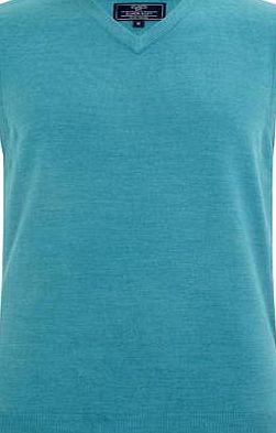 Bhs Mens Supersoft Teal V-Neck Tank Top, GREEN MARL