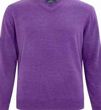 Bhs Mens Supersoft Violet Marl V-Neck Jumper, PURPLE