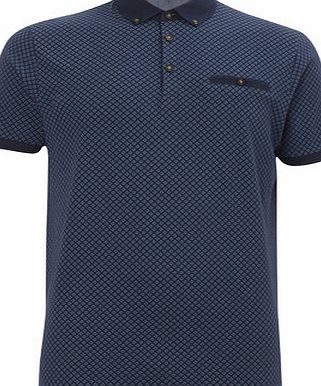 Bhs Navy Diamond Print Smart Polo Shirt, Blue