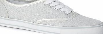 Bhs Older Girls Silver Glitter Trainers, silver