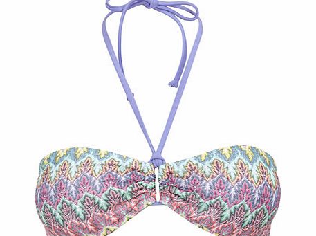 Pastel Print Crochet Bandeau Bikini Top, purple
