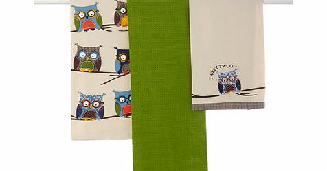 Bhs Set of 3 chestnut owl tea towels, multi 9575189530