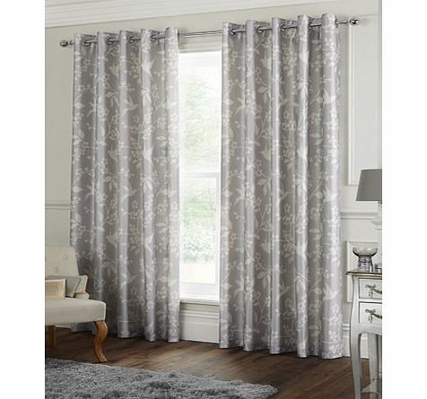 Silver Blossom Print Curtains, silver 30923540430