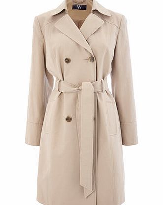 Stone Double Breasted Belted Trench Coat, stone