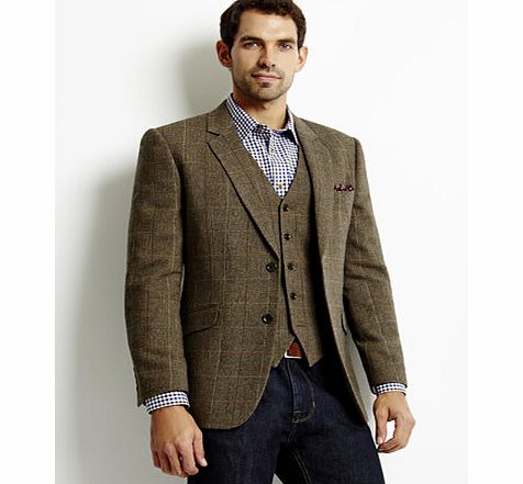 Tailored Brown Herringbone Check Jacket, Brown