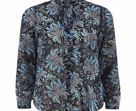 Bhs Teal Paisley Print Pussybow Blouse, blue