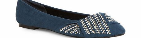 Bhs Teal Suedette Beaded Knot Extra Wide Pumps,