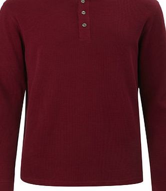Bhs Trait Burgundy Waffle Texture Button Grandad