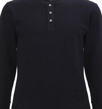 Bhs Trait Navy Long Sleeve Waffle Texture Top, Blue