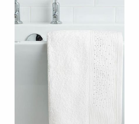 White Crinkle Diamante Hand Towel, white