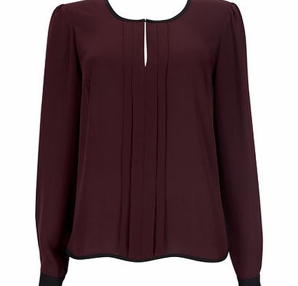 Bhs Womens Berry Colour Tip Pleat Blouse, berry