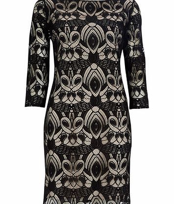 Bhs Womens Black Art Deco Lace Dress, black