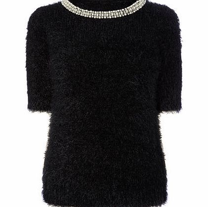 Bhs Womens Black Embellished Fluff Jumper, black