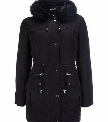 Bhs Womens Black Faux Fur Trim Parka Coat, black