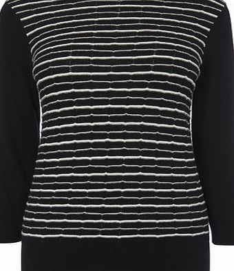 Bhs Womens Black/Ivory Scalloped Stitch Jumper,
