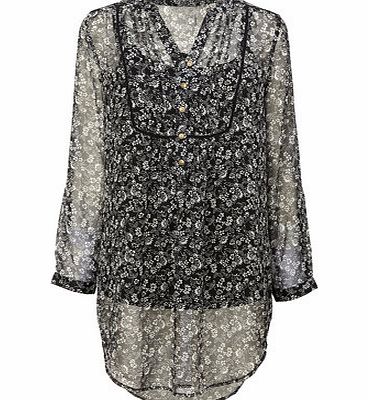 Bhs Womens Black Print Longline Tunic, black