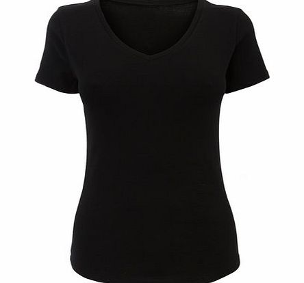 Bhs Womens Black Short Sleeve V Neck Top, black