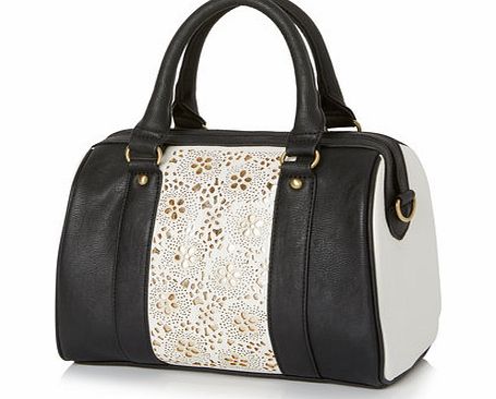 Bhs Womens Black/White Flower Punchout Barrel Bag,