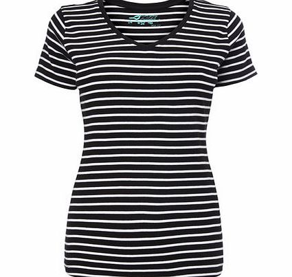 Bhs Womens Black/white Stripe Short Sleeve V Neck