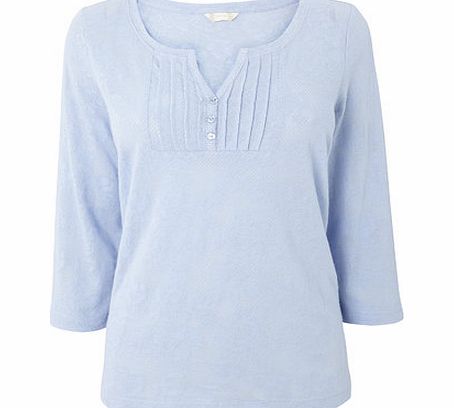 Bhs Womens Blue 3/4 Sleeve Jaquard Top, blue