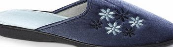 Bhs Womens Blue Flower Embroidered Mule Slippers,