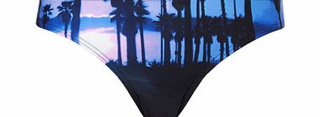 Womens Blue Palm Print Bikini Bottoms, blue