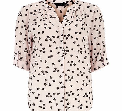 Bhs Womens Blush Heart Roll Sleeve Shirt, pink