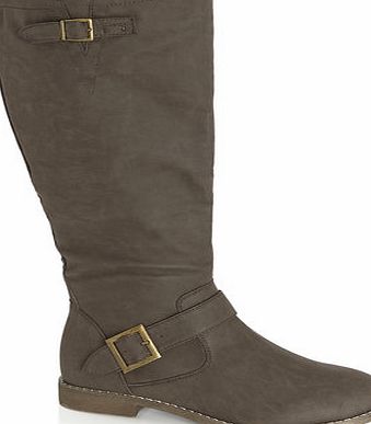 Bhs Womens Brown Fashion Wide Fit Long Biker Boots,