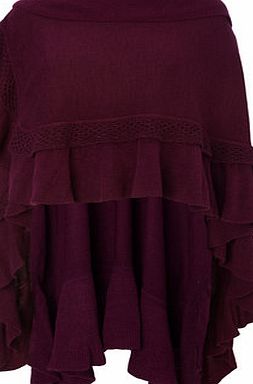 Bhs Womens Burgundy Ruffle Edge Wrap, burgundy