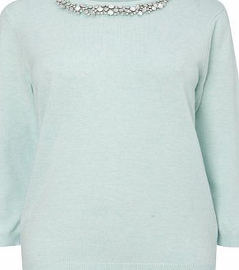 Bhs Womens Celadon Embellished Neck Jumper, celadon