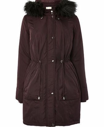 Bhs Womens Claret Lux Parka With Faux Fur Trims,