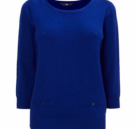 Bhs Womens Cobalt 3/4 Sleeve Slash Neck Jumper,