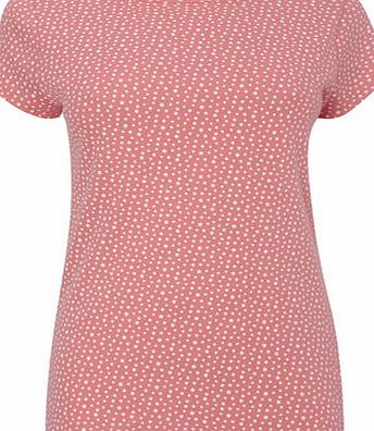 Bhs Womens Coral Spot Print Slash Neck Top, coral