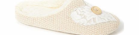 Bhs Womens Cream Boucle Lace Heart Slipper, cream