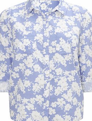 Bhs Womens Floral Print Linen Blend Shirt, forget me