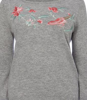 Bhs Womens Grey Marl Embroided Neck Jumper, grey