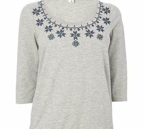 Bhs Womens Grey Snowflake Bubble Hem T Shirt, grey
