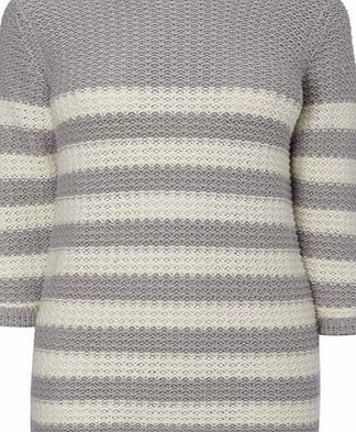 Bhs Womens Grey/White Slash Stripe Cotton Jumper,