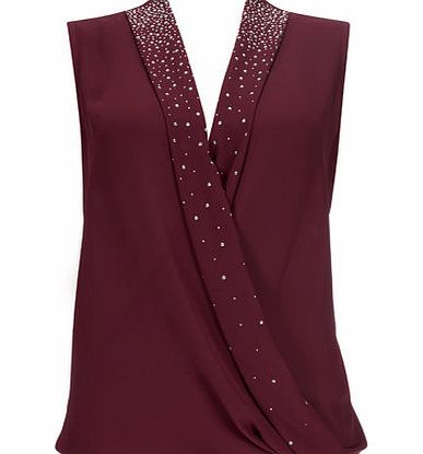 Bhs Womens Hotfix Collar Wrap Top, berry 12032740961