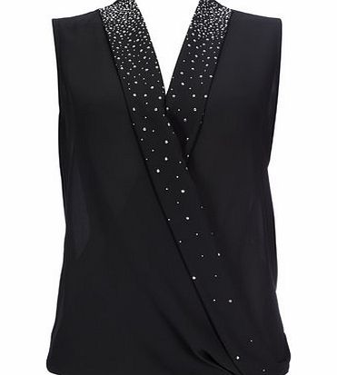 Bhs Womens Hotfix Collar Wrap Top, black 12032728513