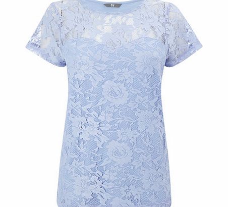 Womens Icy Blue Pretty Lace Top, pale blue