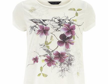Bhs Womens Ivory Bird Motif Pleat Back Top, white