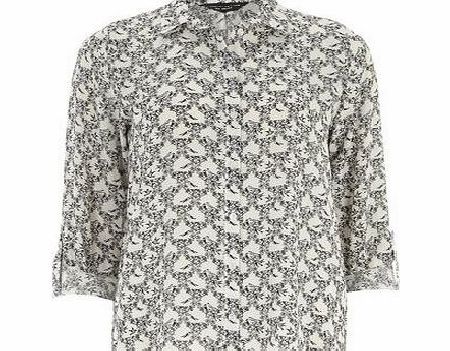 Bhs Womens Ivory Bird Print Rollsleeve Shirt, white