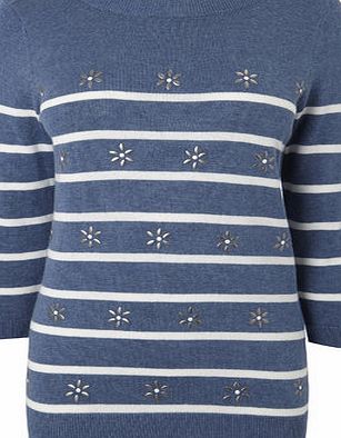 Bhs Womens Ivory Flower Stripe Jumper, ivory 588550904
