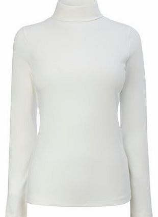 Womens Ivory Long Sleeve Roll Neck Top, ivory