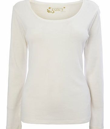 Womens Ivory Long Sleeve Scoop Neck Top, ivory